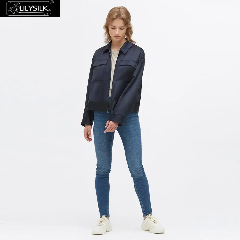 LilySilk куртка Красивый обрезанный Шелковый бомбер женская новая