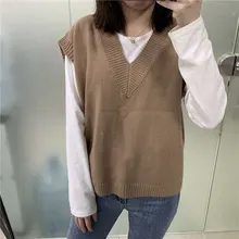 FSDA-suéter tejido tipo Chaleco con escote en V para mujer, Jersey informal de color caqui sin mangas, Jersey gris para otoño e invierno, 2020