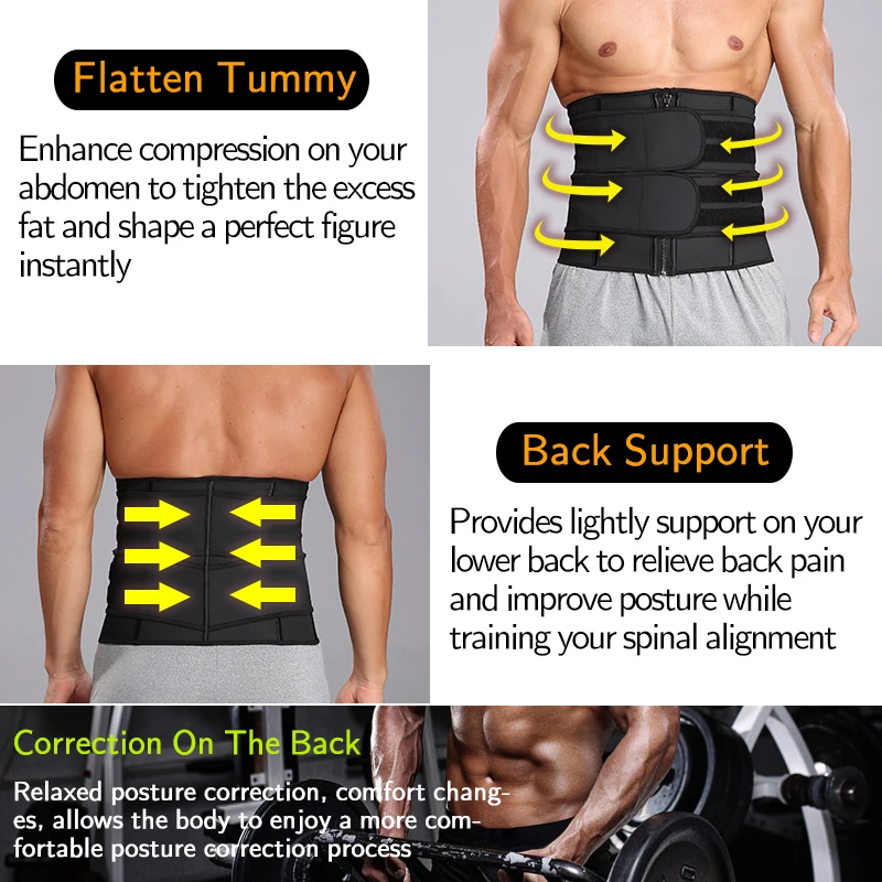 Latex Waist Trainer Corset for Men Weight Loss Sauna Sweat Fat Burner Workout Girdle Slimming Body Shaper Fitness Belt Trimmer