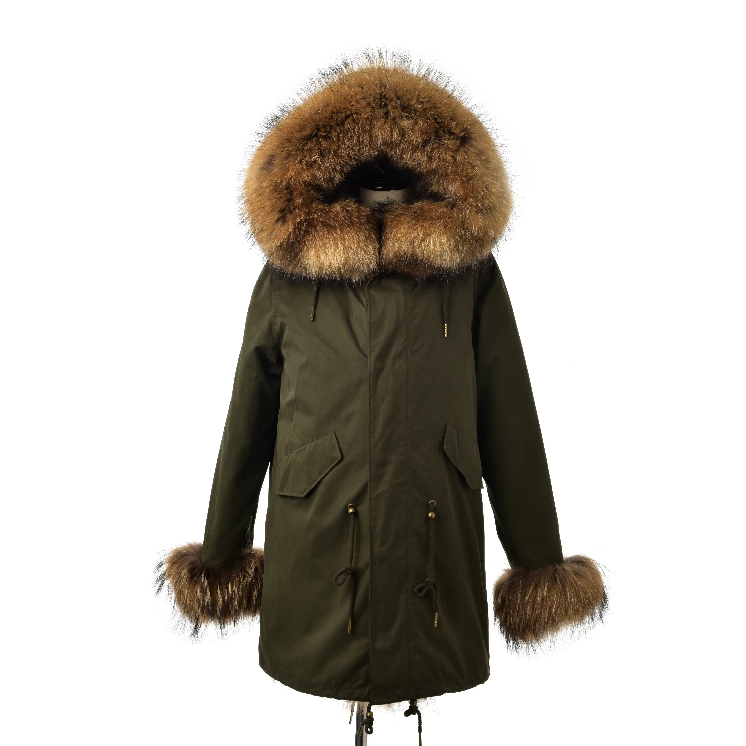 FURSARCAR/2019 модное роскошное зимнее настоящий натуральный мех пальто женское пальто с воротником из меха енота длинная куртка-парка с
