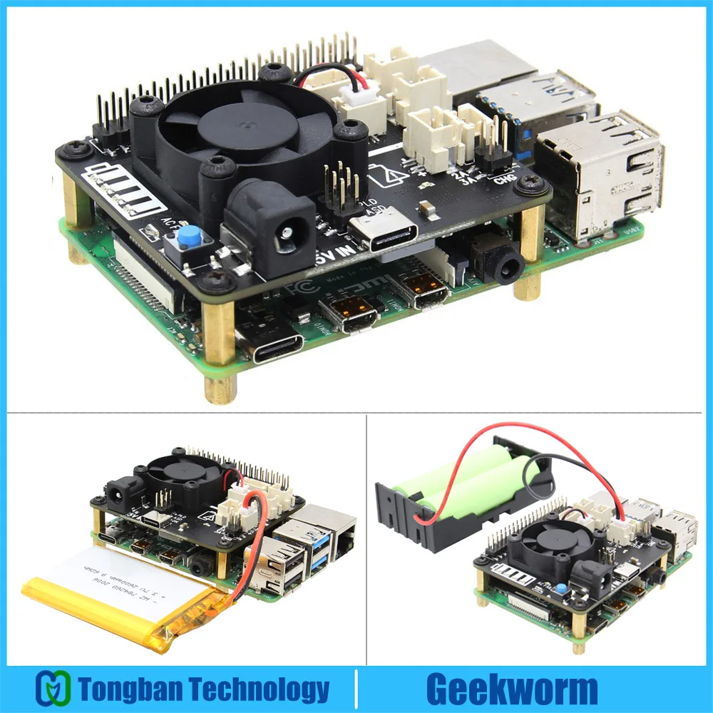 For Raspberry Pi 4B/3B+/3B, X708 UPS HAT(Max 5.1V 8A) with Power Mgnt
