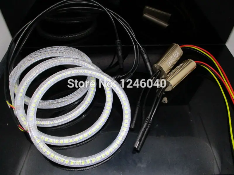Белый и желтый двойной цвет LED DRL Включите сигнальный светодиод ангельские глазки с большими кругами, гало кольца 70/80/85/90/100/106/110/120/126 мм супер яркий
