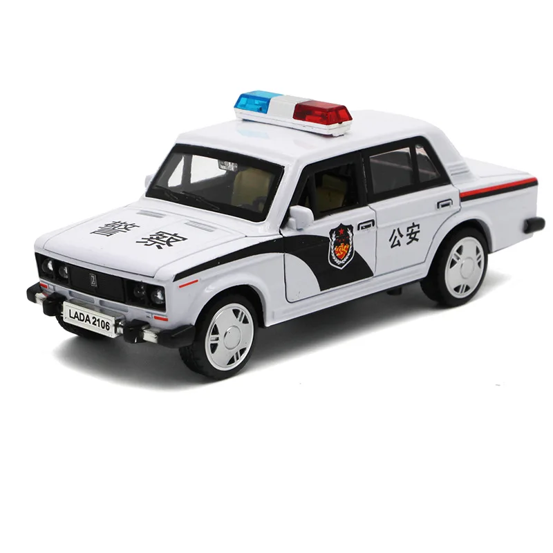 Детская Полицейская машина, маленькая Игрушечная модель автомобиля, модели из сплава, звук и светильник, музыка, открывание двери, оттягивание автомобиля, украшения и украшения
