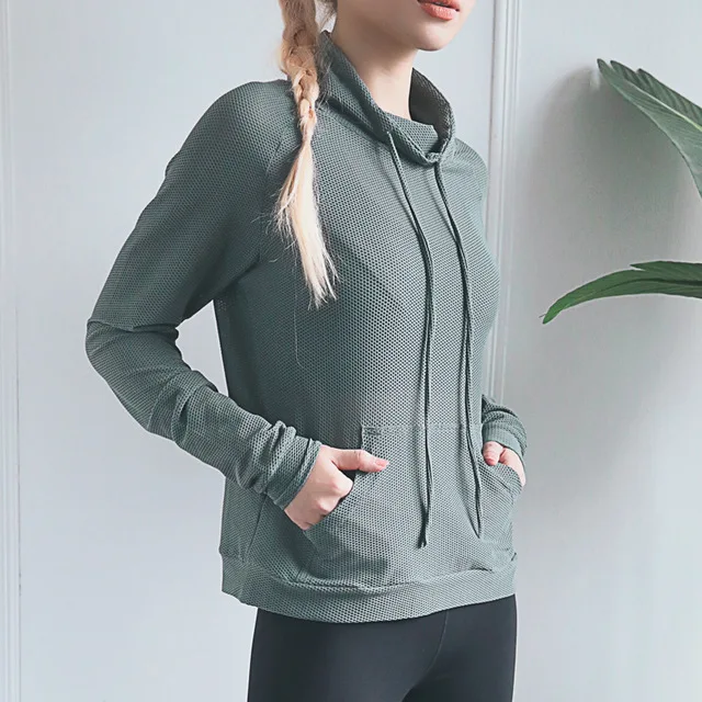 Спортивная рубашка Спортивная одежда беговая рубашка Спортивная одежда футболка Женская Толстовка спортивный свитер женский длинный рукав, для йоги Топ - Color: Green