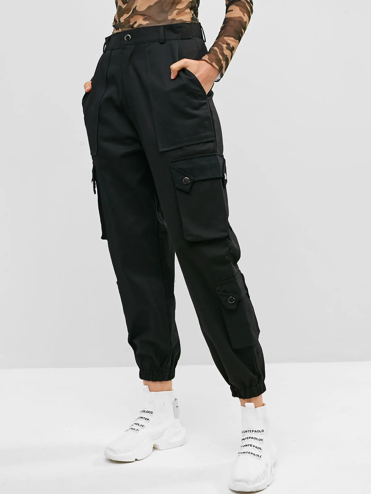 

High Waist Solid Color Cargo Pants