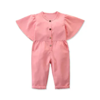 

2020 summer new children's clothing fashion girls' overalls pink single-breasted children's pants