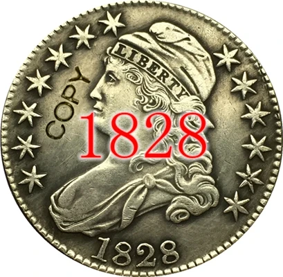 1828 США(1807-1836) 27 монет с закрытым бюстом, Надпись EDGE половина копия доллара монеты - Цвет: 1828