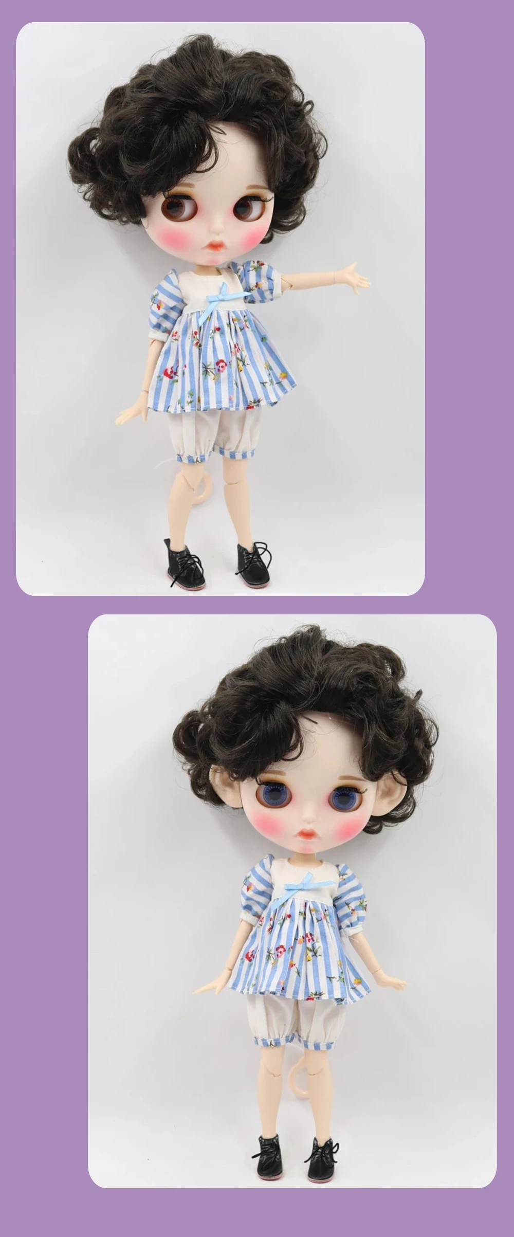 Neo Blythe Doll with Brown Hair, White Skin, Matte Pouty Face & Custom Jointed Body 1
