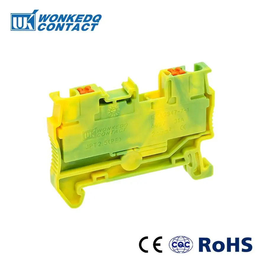 10Pcs PT2.5-PE Push-in Ground Feed Through Protective Earth PT 2.5PE Wire Electrical Connector Din Rail Terminal Block PT 2.5-PE
