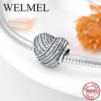 

Mother's Day Gift Heart clear zircon Ribbon 925 Sterling Silver beads for Jewelry Making Fit Original Pandora Charm Bracelet
