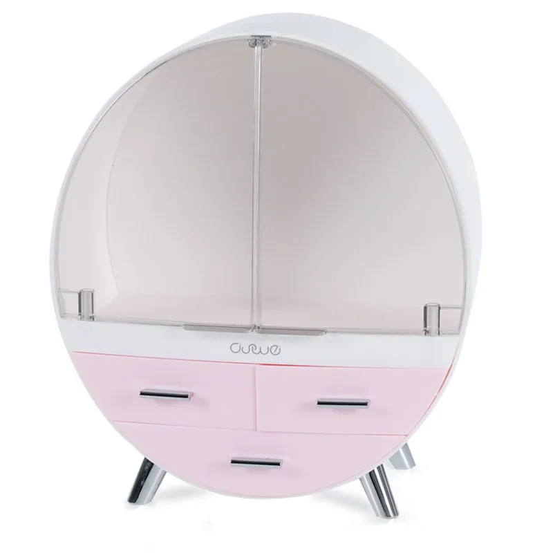 pink 3Drawers Круговой большой емкости пыленепроницаемый прозрачный двусторонний открытый двери Косметика приемная коробка бытовые украшения туалетный столик - Цвет: pink 3Drawers