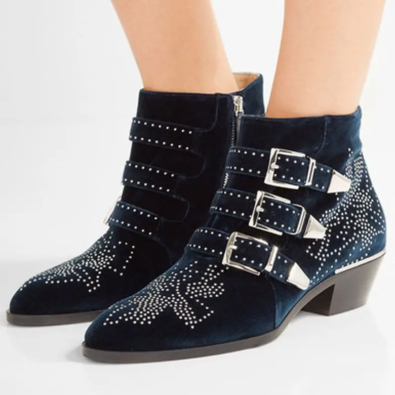 

Classics Style Belt Buckle Rivet Martin Boots Punk Solid Pointed Catwalk Shoes For Women Fashion Plus Size High Heels Feminino
