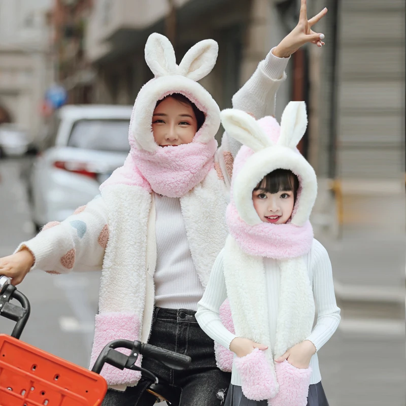 亲子皮草兔拼色---粉色+白色1