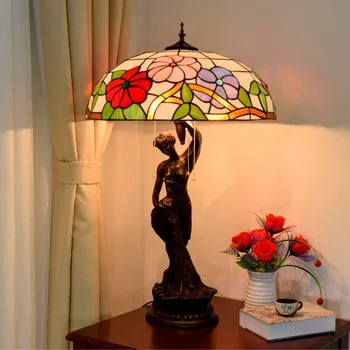 

American style rural Tiffany table lamp's colored glass festive decoration art glass retro living room beauty desk lamp