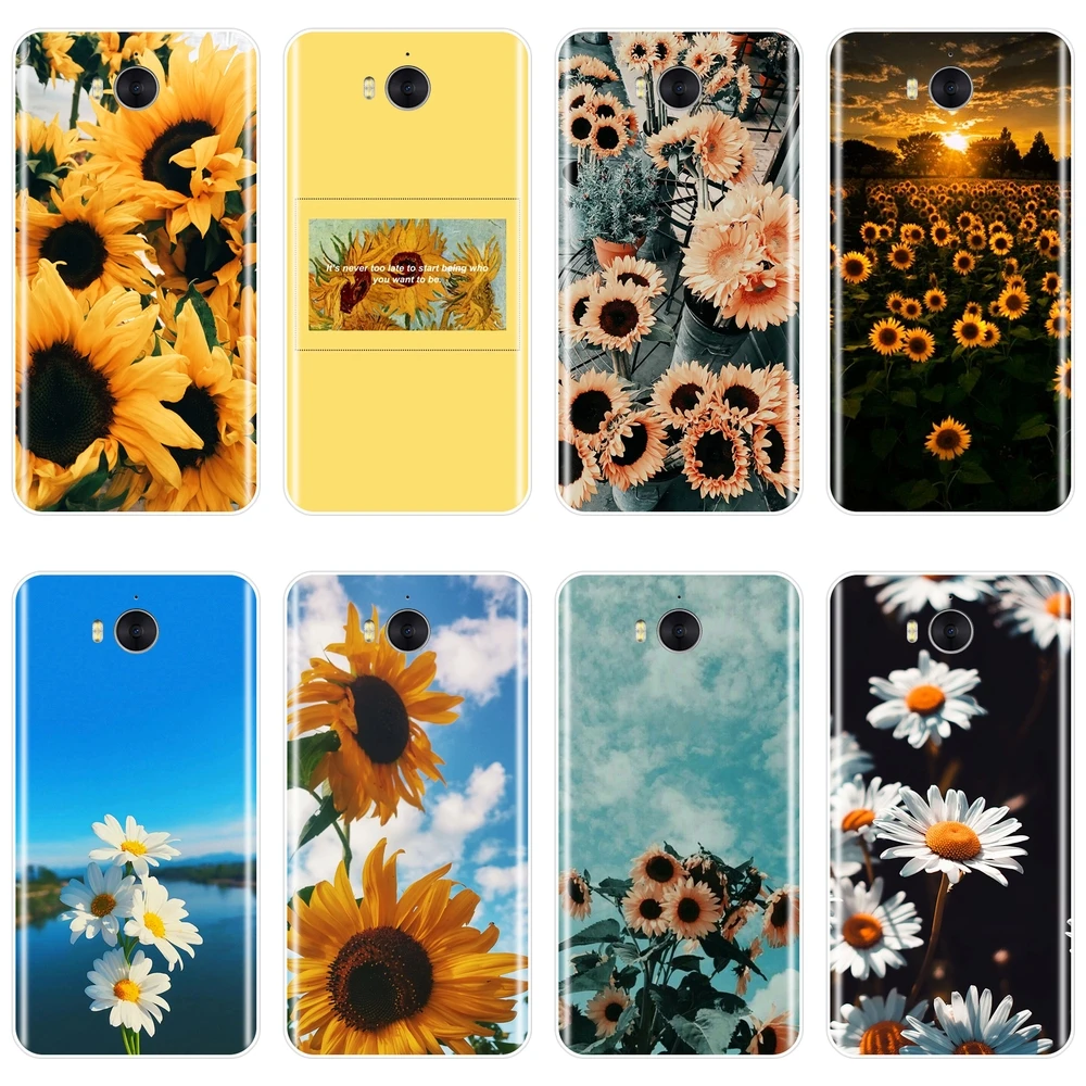 Задняя крышка для Huawei Y5 Y6 Y7 Prime 2018 Y9 2019 мягкий силиконовый чехол с подсолнухом