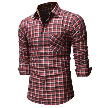 

Dress Social Shirt For Men Check Slim fit Stripe pattern Grid Men Shirts Plaid Stay Brown Blouse Male New