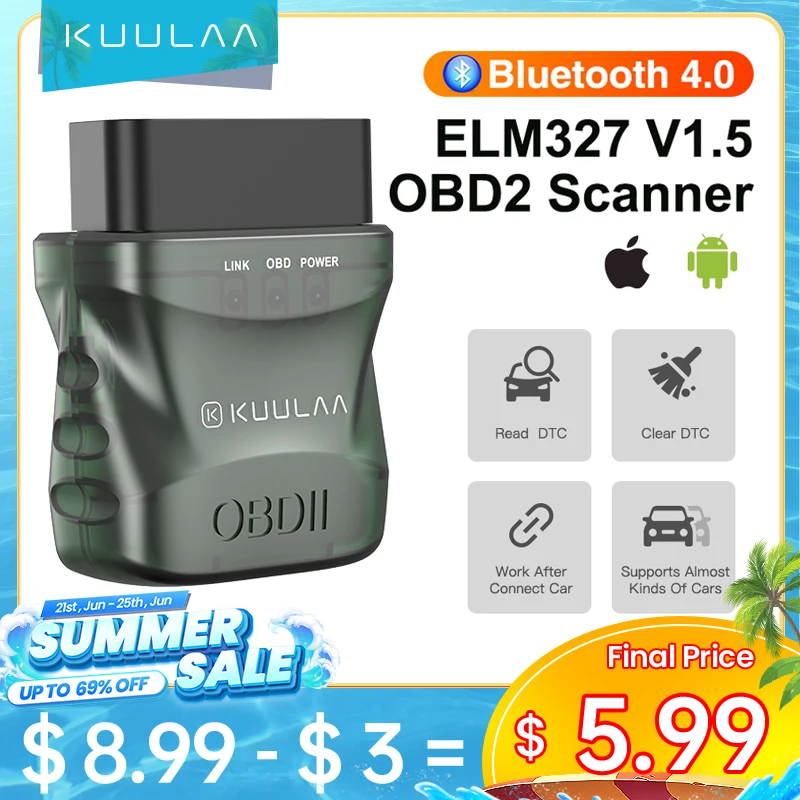 ELM327 Bluetooth V1.5 - V2.1 OBD2 Code Readers For OBDII Protocol For  Android/Symbian Car Diagnostic Tool Scanner Scan Tools