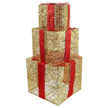 

1 Set Festive Wrought Iron Gift Box Ornaments Venue Decor Supplies Candy Gift Boxes Christmas Party Decoration(Golden)