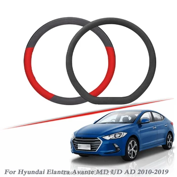 

Car Steering Wheel Cover Black Red Drilled Suede Breathable Leather Universal Fit for Hyundai Elantra Avante MD UD AD 2010-2020