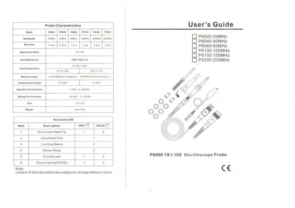 1 комплект, высокое качество, P6100, осциллограф, зонд, DC-6MHz, DC-100MHz, зажим, зонд для Tektronix hp,, Новое поступление