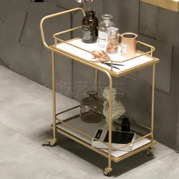 

European Golden Hotel Drinking Trolley Restaurant Mobile Delivery Trolley Creative Edge Tea Trolley Households