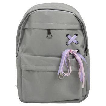 

4Pcs/Set Ribbon Chain Bowknot Canvas Backpack Travel Rucksacks Leisure Backpacks for Teenage Girls School Backpack Gray