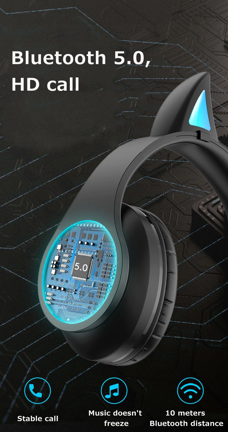 Bluetooth Headphones Glowing Cute LED Devil Ear Girls Gift Kids Headset Wireless HIFI Stereo Bass 3 5mm Plug With Mic