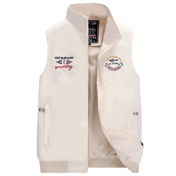 

Plus Size 4XL Vest Men 2020 Spring Casual Sleeveless Shark Jacket Men European Style Embroidery Waistcoat for Male Yachting