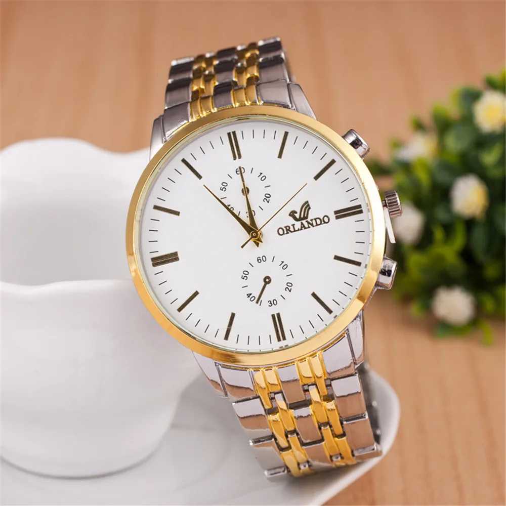 

New Style Foreign Trade Original Garment Hot Selling between Gold Steel Watch Luxury Gold Color Men Business Quartz Watch a-Piec