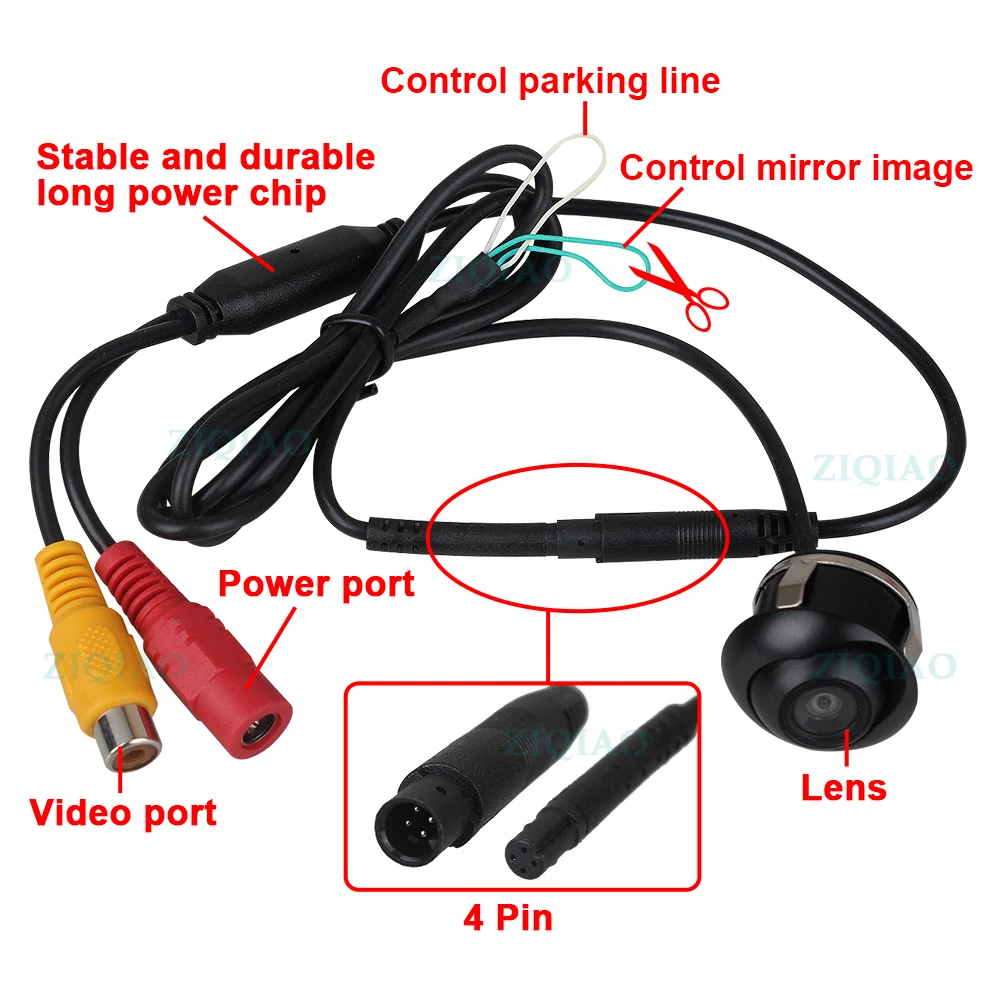 ZIQIAO 7 Inch LCD Car Mirror Monitor Parking Monitoring System with Night Vision Side Front Rear View Camera