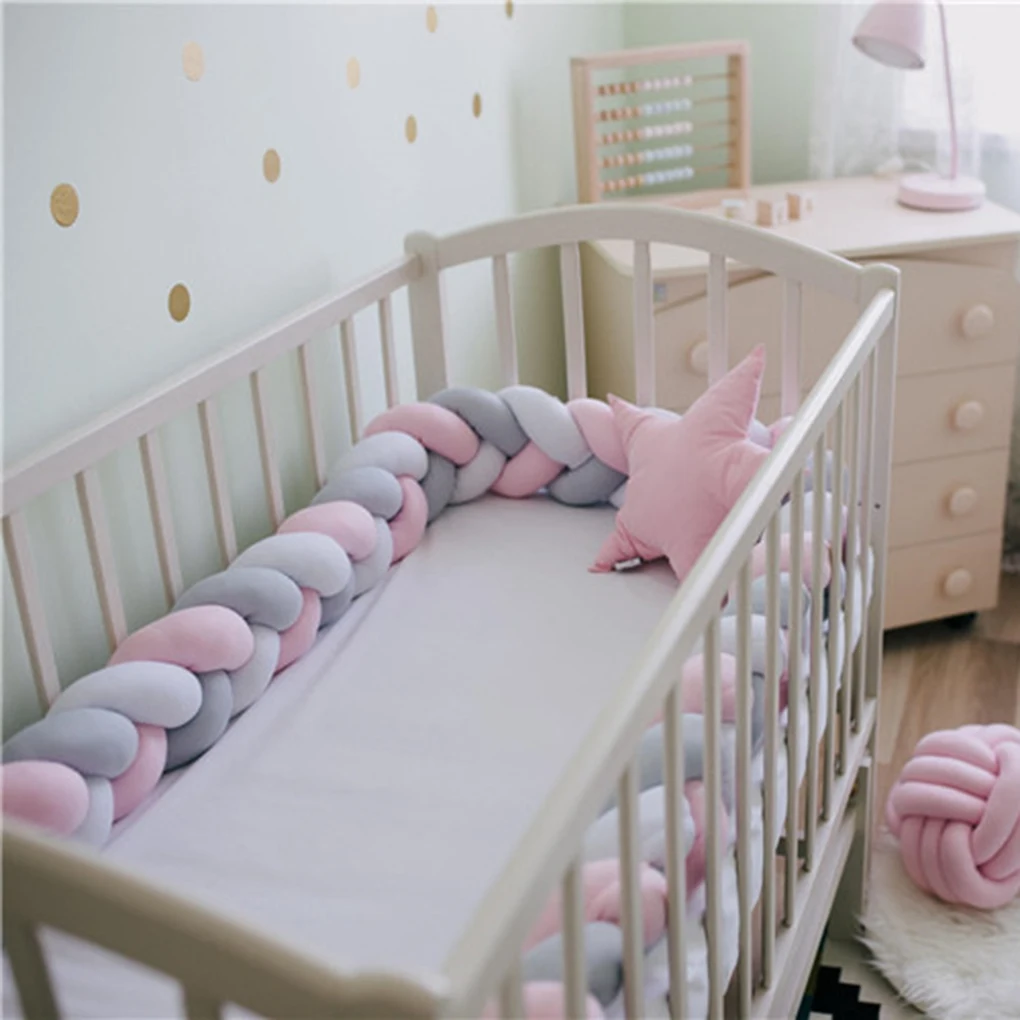 

Knotted Braided Baby Crib Bumper DIY Hand-Made Twist Bed Circumference Knot Stripe Pillow