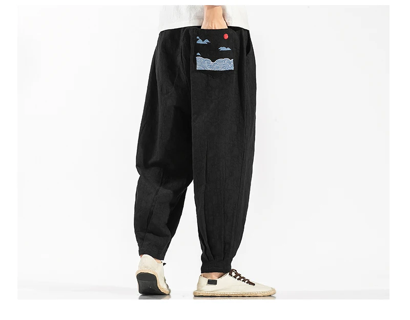 Sinicism Store мужские хлопковые льняные брюки в китайском стиле, мужские свободные широкие шаровары, мужские осенние модные штаны с вышивкой, s