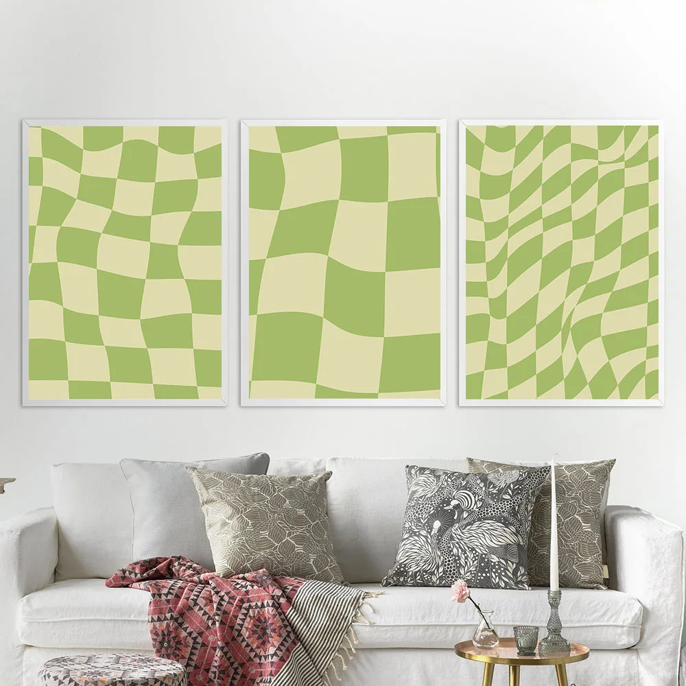 

Green and Yellow Abstract Wavy Lines Pattern Canvas Painting Geometric Poster and Print Wall Art Pictures Living Room Home Decor