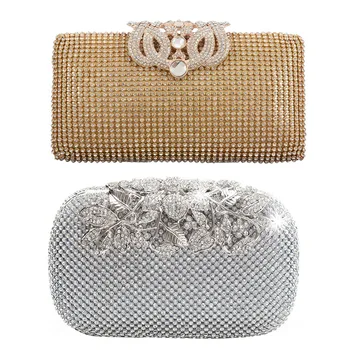 

Dazzling Rhinestone Encrusted Evening Bag Clutch Purse & Unique Clasp Silver Diamante Crystal Diamond Evening Bag