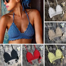 Push Up Bikini Bra Crochet Bralette Top Women Swimwear Halter Bathing Suit Solid V-neck Bikinis Top Swimwear Female Beachwear