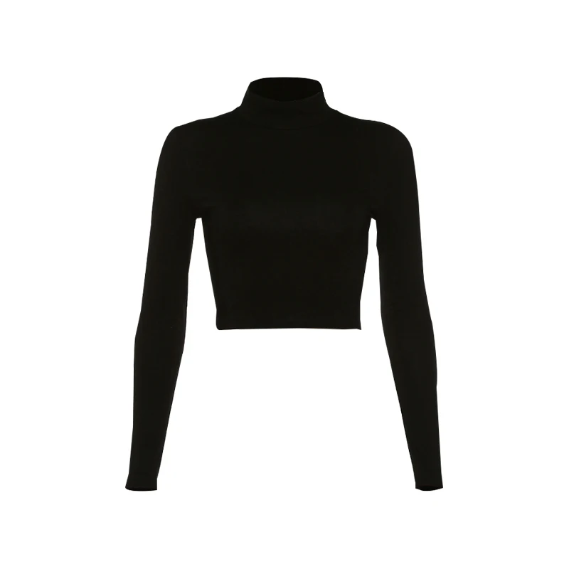 Sexy Turtleneck Top ,long Sleeved Triangle CUT-OUT TOP , Black Long Sleeved  Top , Fitted Black Blouse Handmade by Aakasha A92048 