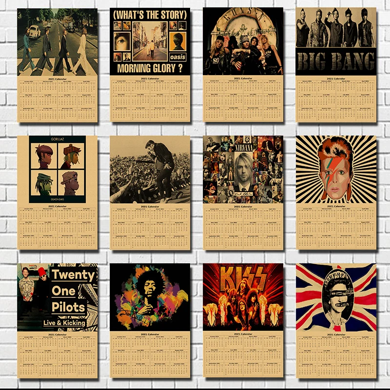 Постеры ROCK band классические из крафт-бумаги 2021 календарь плакат домашний декор