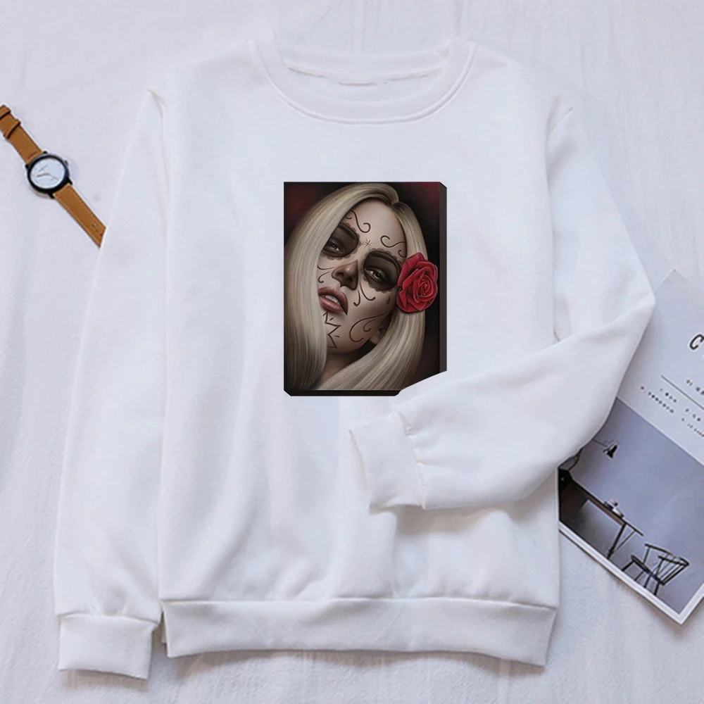

Combination Of Flowers And Beauty Graphic Sweatshirt Round Neck Funny Halloween Sleeve Women's Simplicity Vogue Girls Pullover