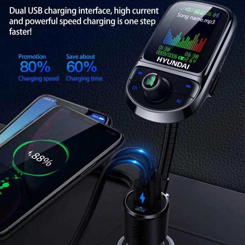 Автомобильное зарядное устройство QC3.0 с двумя usb-портами, fm-передатчик Pantalla a, цветной Bluetooth 5,0, беспроводной модулятор, Mp3 плеер, голосовая передача