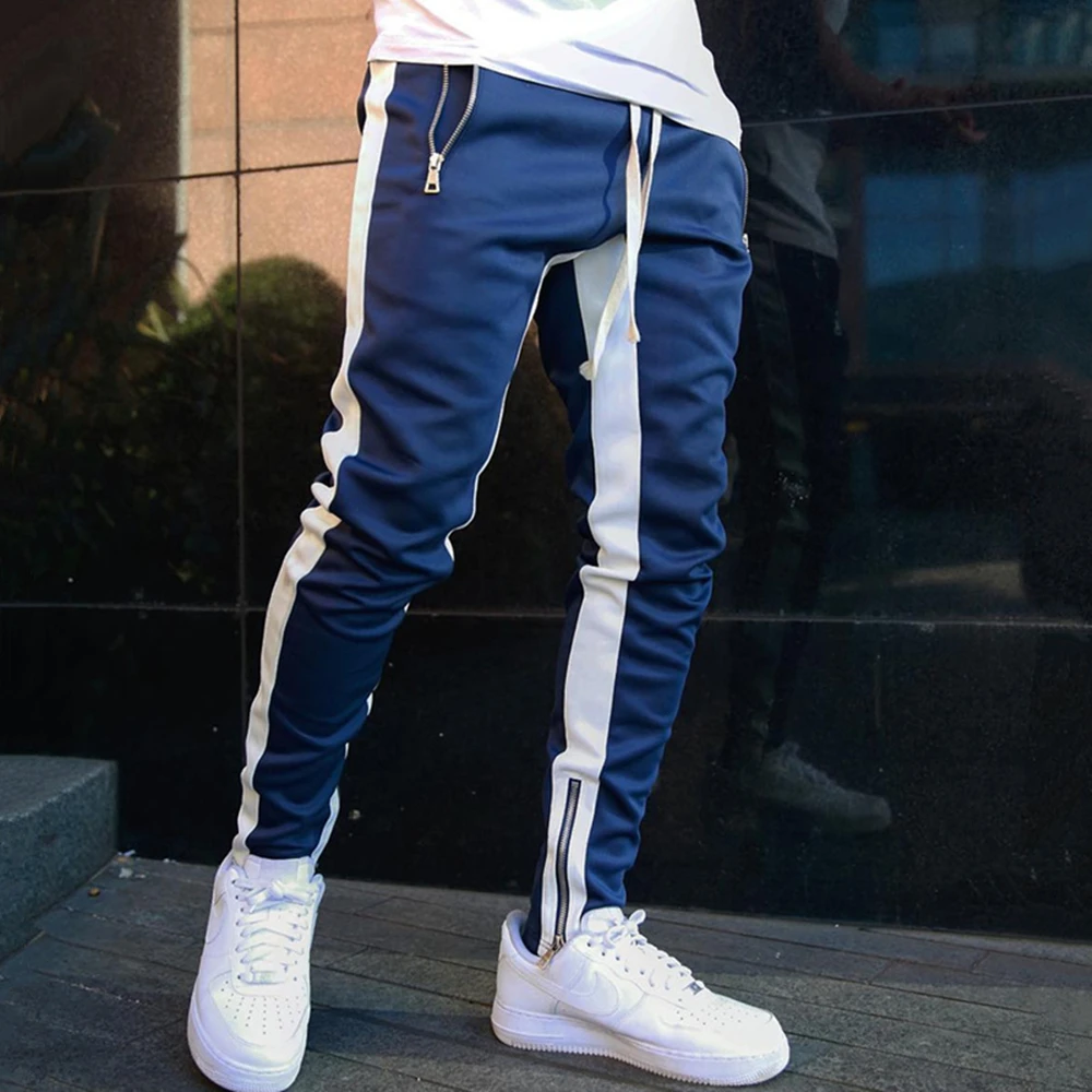 Running Sports Pants Men Trackpants Jogger Sweatpants Gym Training Slim Trousers Male Fitness Outdoor Jogging Workout Sportswear - Цвет: Blue white