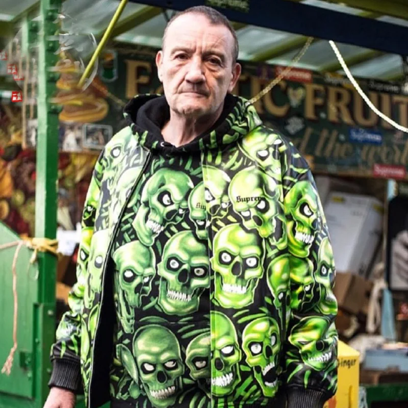 18ss Европа и Америка уличная Женская Скелет Ночной светильник с принтом для мужчин и женщин пары плюс бархатная куртка толстовка высокое качество