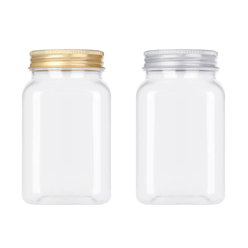 

10pcs/lot 400ml Transparent Empty Plastic Bottles Kitchen Storage Jar PET Jam Honey Sealing Container with Gold/silver Lids
