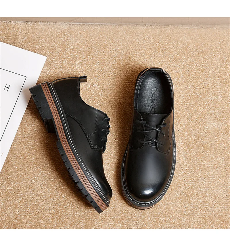 British Style Women Flats Platform Oxfords Vintage Lace Up Ladies Girls Brogues Shoes Black Brown College Oxford Shoes For Woman (11)
