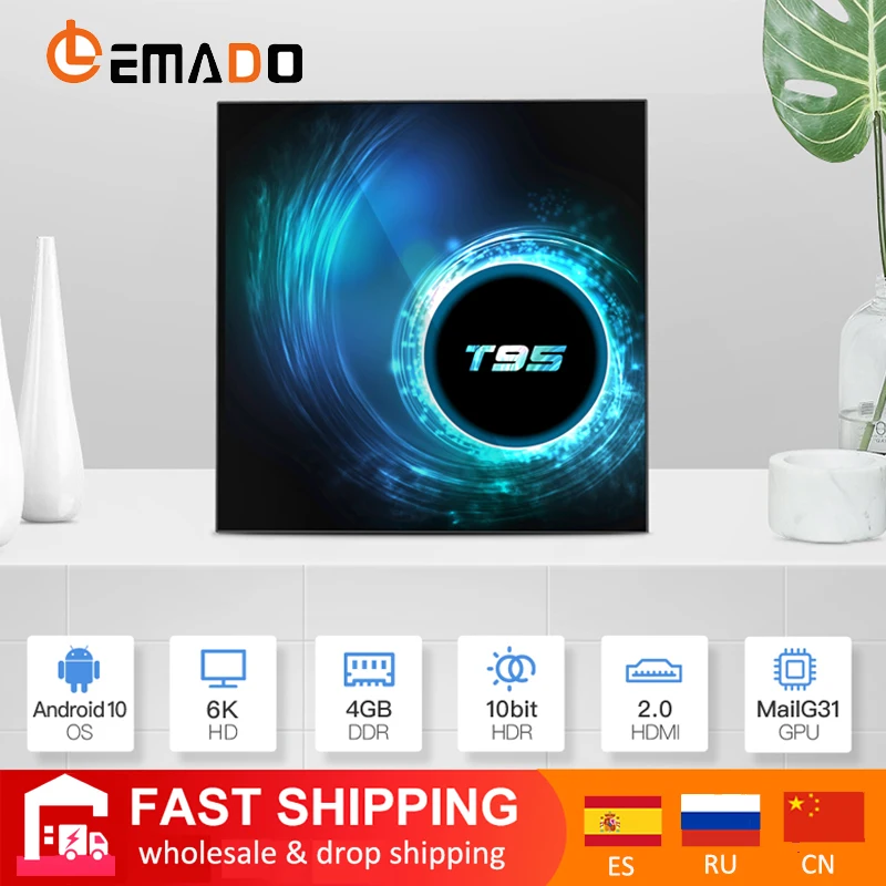 LEMADO T95 Смарт ТВ приставка Android 10 4k 6k 4 ГБ 32 64 2 г & 5g Wi Fi Bluetooth 5 0 Quad core компьютерной