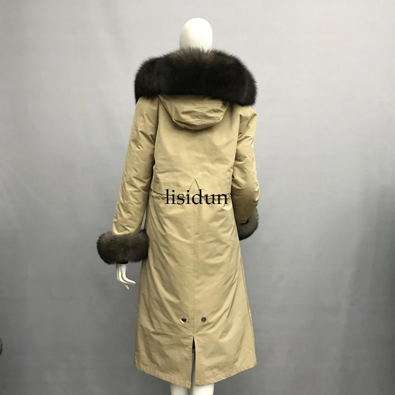 LISIDUN настоящая меховая Парка женская зимняя куртка натуральный Серебряный лисий мех пальто с капюшоном настоящая подкладка из кроличьего меха куртка женская шуба