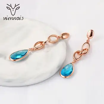 

Viennois Blue Rhinestone Drop Earrings for Women Rose Gold Plated Water Drop Earrings Korean Earrings Fashion Jewelry