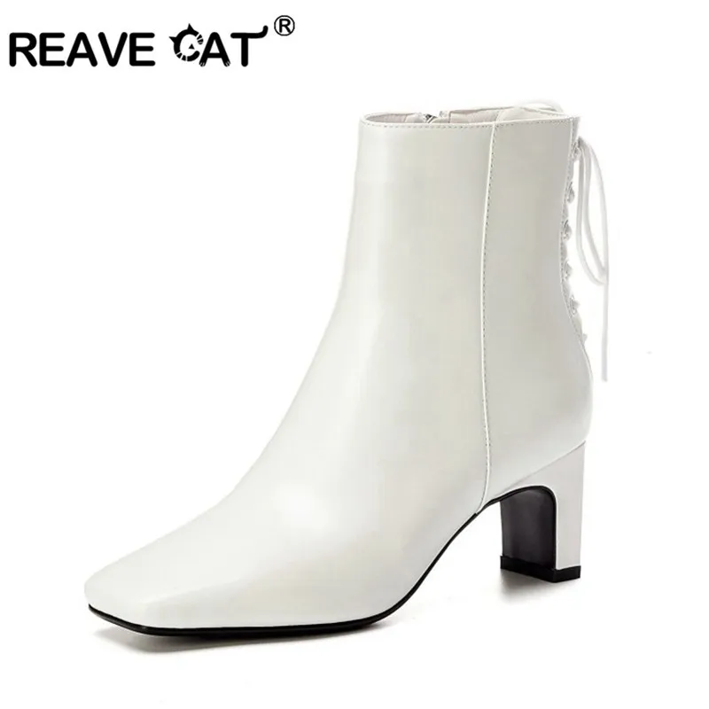 Женские ботильоны из натуральной коровьей кожи REAVE CAT однотонные на толстом