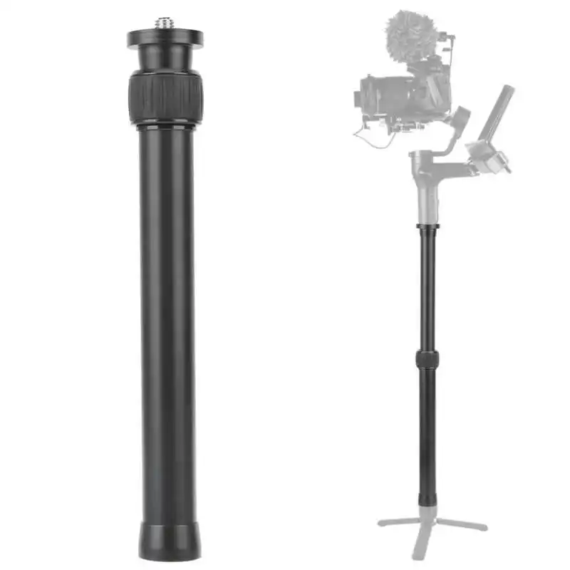 Tube d'extension pour trépied en alliage d'aluminium 2 sections, longueur réglable 25-41 cm, posé sur fond blanc.