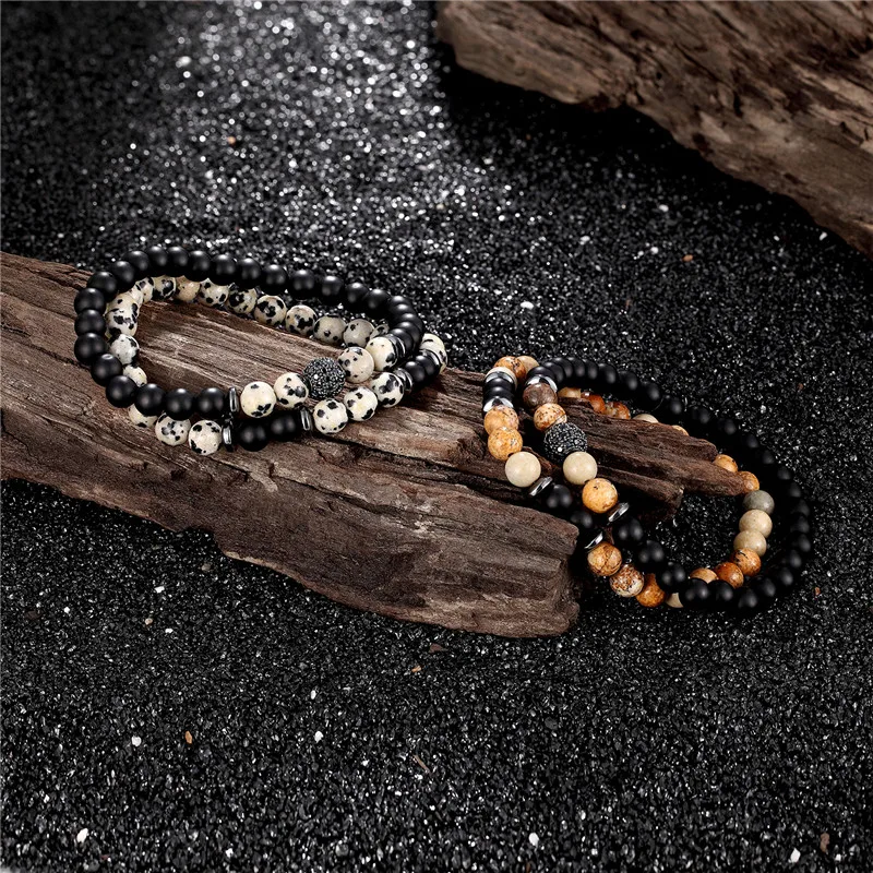 MKENDN Men Bracelet 6mm Natural Stone Beads CZ Bracelet Charm Lucky Bracelets& Bangles Homme Men Jewelry pulsera hombre