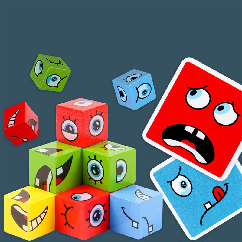 Children Emotion Change Blocks Expressions Puzzles Kids Wood Cube Table Games Boy Girl Early Learning Education Montessori Toys 2
